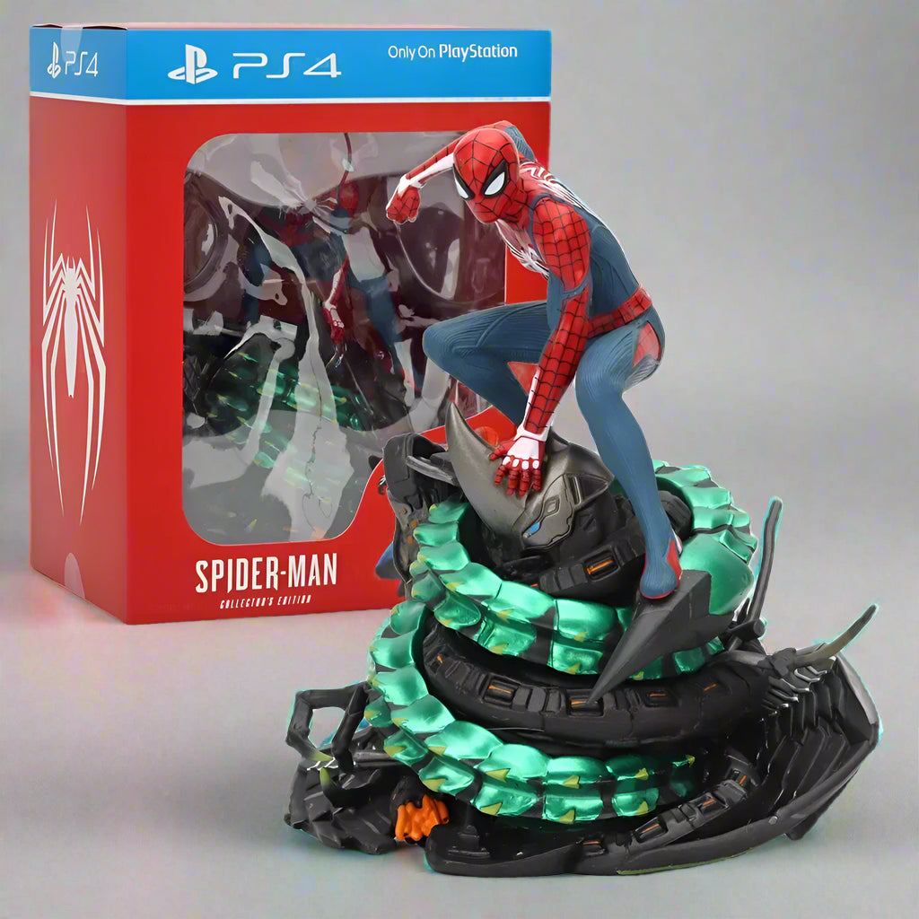 Spiderman standing on enemy with box