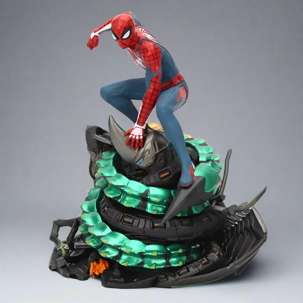 Spider man figure standing on enemy 