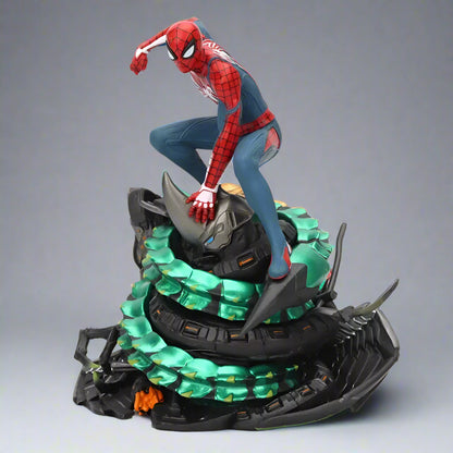 Spider man figure standing on enemy 